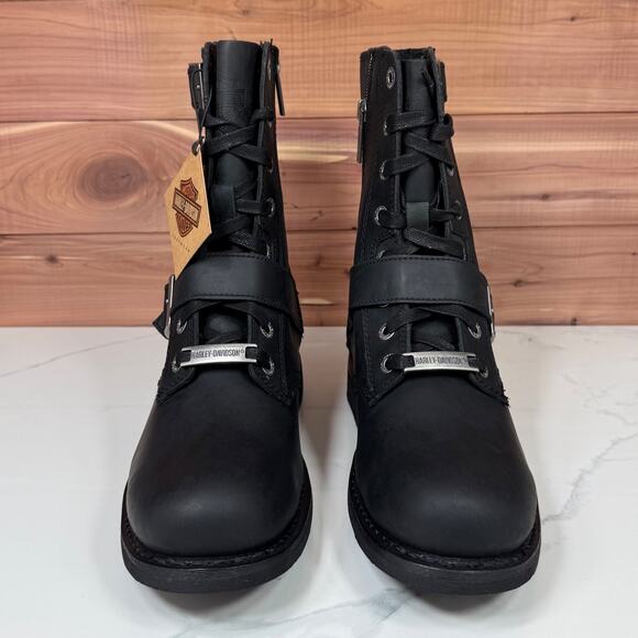 Harley Davidson Ranger Combat Boots Black Leather Zip Buckle Mens size US 8 M - Picture 3 of 15